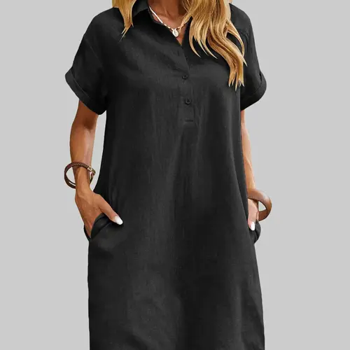 Zeagoo Live Women's Cotton Shirt Dress Summer Casual Short Sleeve Button Down Beach Cover Up Shirts with Pockets