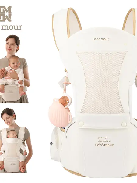 BEBAMOUR Adjustable Ergonomic Hip Baby Carrier with Hip Seat, All-Position Breathable Mesh, Hood, 3 Teething Pads & Adjustable Shoulder Straps for Newborn to Toddler, Back-Mounted Hands-Free Newborn Baby Stuff,sohochic