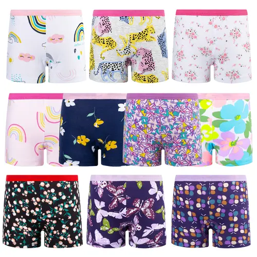 BIG ELEPHANT Girls Underwear 10 Pack 100% Cotton Soft Breathable Boxer Briefs for Toddlers and Kids Sizes 3T-10Y, Cute Rainbow Prints,sohochic