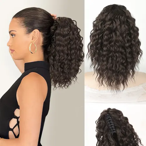 Women's 12-in Synthetic Hairpiece - Clip-On Wavy Curly Ponytail Extension, High Elastic Secure Claw Hold, Soft Curl Volume for Halloween, Evening Out,sohochic