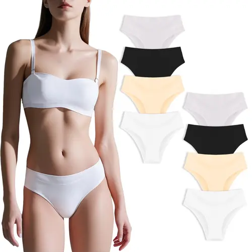 Women's Cotton Spandex Panties - 4pcs/8pcs, Mid-High Waist Bikini Underwear, Modest Casual Breathable Lightweight Soft Solid Color Briefs for Ladies, Hipster Coverage, Sizes M to 4XL