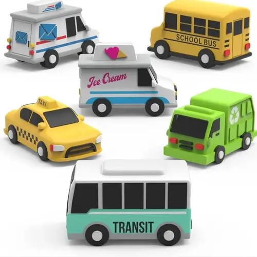 Tub Works Mold-Free City Vehicle Bath Toys 6-Pack - Sealed, Soft Squeezable, PVC Floaters, Vibrant Unisex Baby Toddler Toys (Mail, Garbage, School Bus, Ice Cream, Taxi, Transit)