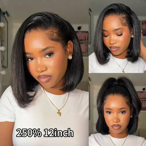 Recool Hair 3-in-1 Glueless Half Wig for Black Women, Kinky Straight Bob/Yaki Body Human Hair Wig with Drawstring Fit, Minimal/No Leave Out Upgrade, No Sew-In Clip-In #SohoChic #TikTokShopBackToSchool