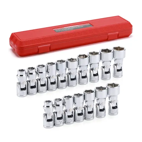 CASOMAN 17PCS 3/8" Drive Universal Flex Head Ratchet Set - Heavy Duty CR-V Metal Hand Tools, ANSI Standard 6-Point SAE/Metric Wrenches with 6-Point Grip & Opening Grips, Corrosion Resistant 360° Swivel Head for Work Tasks,toolupgrade