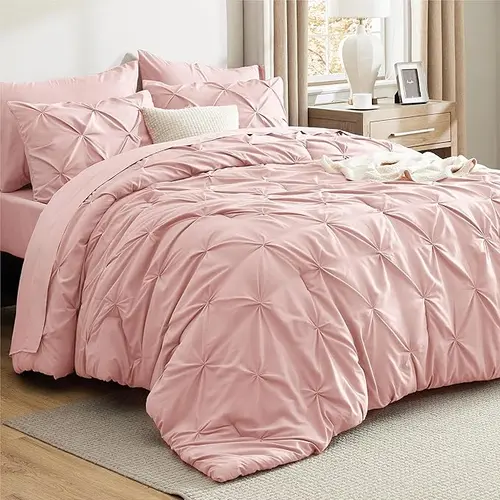 【FallPickDeals 】Bedsure Soft  Washable Pintuck Comforter Set -4/7-Piece Set, Multi-Color, Cloud-like, Ultra-Soft, Elegant Design,  Luxury Bedroom Decor Accessories, Breathable, All-Season Bedding, Hotel Quality, Hotel Style Bedding, Breathable Quilt Set,,