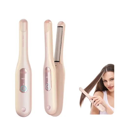 【Cordless Portable】TYMO ClamGo Mini Flat Iron, 0.65" Straightener and Curler for Short Hair Beveled Travel Styler for Pixie Cuts, Bobs, Bangs, Layers, Root Volume, Men's Short Hair, Beard, Quiff, Pink, Hair Styling Tools, Cordless Hair Straightener,