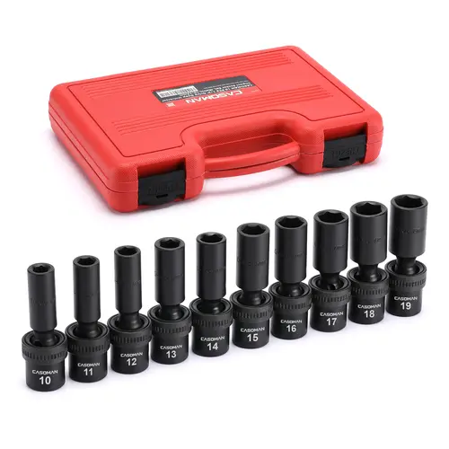 CASOMAN 10-Piece 1/2" Drive Deep Universal Swivel Socket Set, Chrome Moly Millimeters 10-19mm Mechanic Tools, Car Accessories, Flex Head Multi-Size Universal Ratchet Tool Box #toolupgrade