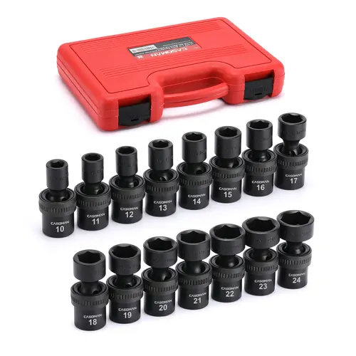 CASOMAN 15-Piece 1/2" Drive 6-Point Bite Grip Metric Swivel Socket Set, 10-24mm Flex Socket Design Chromium-Molybdenum Steel Impact Wrench, Heavy-Duty Mechanic Tools for Industrial Metal Work,toolupgrade