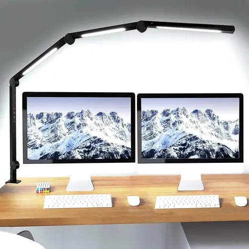 SEGRASS Clamp Base Non-Smart LED Table Lamp - Compact, 4-Section Adjustable Swing Arm, 4 Color Temp Modes, 5 Brightness Levels, Eye-Caring, Memory Function, Soft Lighting, Accordion Fold Reading Light, Low Voltage DC Power Supply, Office Desk Accessory,so
