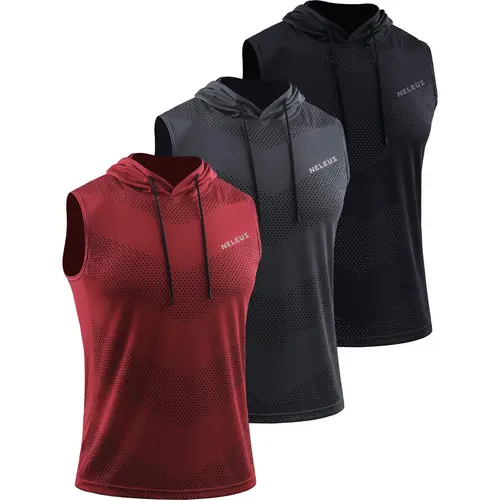 Neleus Men's 3-Pack Sleeveless Hooded Tank Tops - Quick Dry, Wicking Mesh Sweat Vest, Breathable Lightweight Polyester Clothing, Gym Workout Clothes, Arms-Focused Workout Apparel for Running, Sports Breathable Outfits
