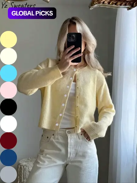 Women's Basic Solid Color Button Front Sweater Cardigan, Casual Long Sleeve Knitwear for Spring & Fall, Fashion Women's Knit Clothing for Daily Wear
