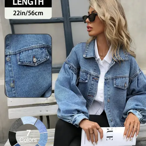Women's Distressed Denim Jacket, Chic Oversized Fashion Casual Basic Long Sleeve Button Up Outerwear for Daily Wear, Ladies Clothes for All Seasons, Coats, Womenswear, Elegant, Autumn Denim Jackets