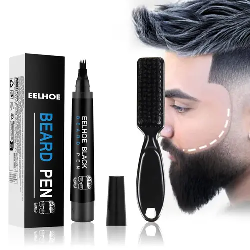 EELHOE Men's Beard Filler Pen Kit with Brush - Waterproof, Sweat-Proof, Smudgeproof - Natural Finish for Thin Facial Hair, Eyebrow, Scalp - Easy-Apply Personal Product for Head Contour Drawing, Father's Day Gift