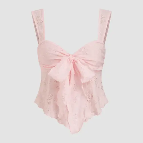 Cider Lace Sweetheart Bowknot Tank Top