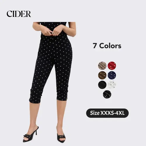 Cider Vintage Summer Polka Dot Capri Pants for Casual Daily, Elegant Cropped Leggings, Ladies Stretch Trousers, Retro Holiday Outfits, Basic Gauchos Pants Lady Bottoms