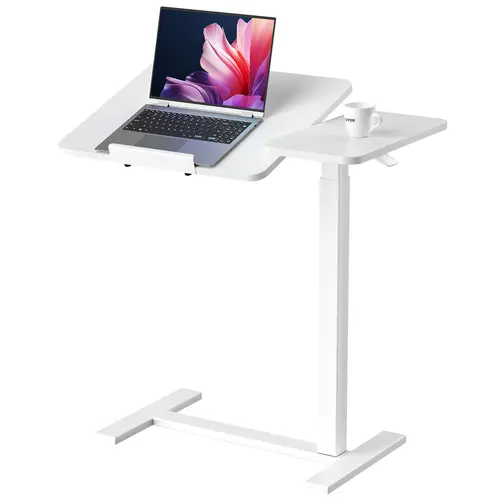 Sweetcrispy L-Shaped Modern Wheeled Nightstand - Mobile Bedside Desk, Laptop-Friendly, Dual-Use, Sit-to-Stand Convertible, Ergonomic, Adjustable Height Tray, Indoor Home Furniture, Tables & Desks Workstation