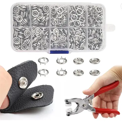 800Pcs Metal Snaps Buttons,Fastener Pliers Press Tool Kit with 200 Sets 3/8 Inch Snaps,Prong Metal Snaps,Stainless Steel Snap Installation Tool for DIY Crafting,Clothing (9.5MM/Silver)