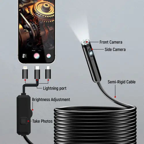 KAIWEETS 8-LED HD Borescope Camera - IP67 Waterproof Endoscope for Automotive, Plumbing & Home Inspections