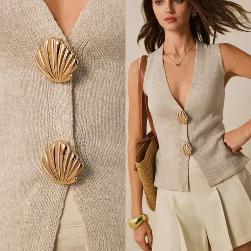 Women's Plain Fitted V Neck Sweater Vest with Shell Button, Elegant Chic Minimalist Fashion Casual Sleeveless Lightweight Knit Top for Daily Outdoor Wear, Ladies Knitwear for Summer, Sleeveless Knitted Vests, Button Front Vest