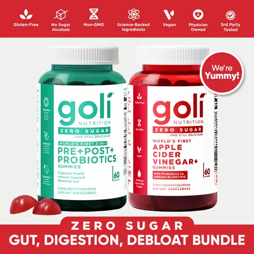Cassidy’s Clean Gut Combo -  Goli Zero Sugar 3-in-1 Pre, Post, Probiotics + Apple Cider Vinegar, World's First. Vegan, Plant Based, Non-GMO, Gluten-Free & Gelatin-Free
