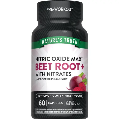 Nature's Truth Nitric Oxide Max with Beet Root - Powerful Nitric Oxide Precursor Fuel Up Blend - 60 Capsules - for Men and Women