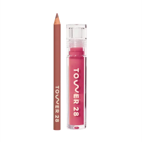 Tower 28 Line + Shine Lip Kit, Limited-Edition Lip Liner and Gloss Duo with Creamy Longwear Formula and High-Shine Finish, Enriched with Skincare Ingredients Glossy Lipgloss