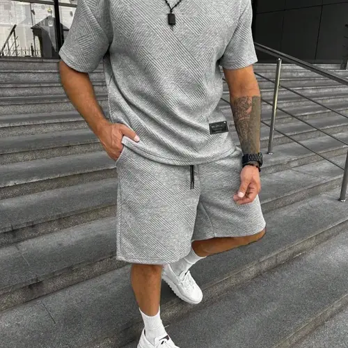 Two-Piece Set Men's Solid Short Sleeve Tee & Shorts Set, Regular Fit Casual Round Neck T-shirt & Track Shorts, Summer Clothes Set for Men, Menswear, Runs small, recommend sizing up.