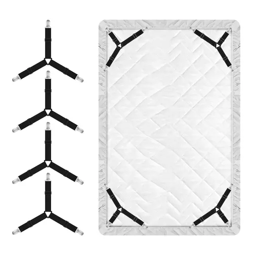 Bed Sheet Holder Straps, 4 Pcs Adjustable Mattress Sheet Clips, Bed Sheet Fasteners Elastic Sheet Suspenders to Keep Bed Sheet in Place for Different Beds (Black)