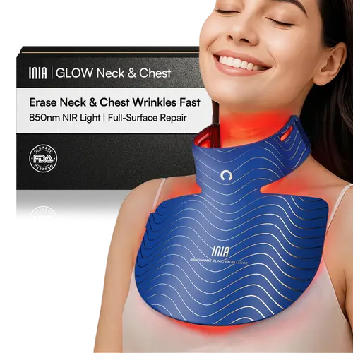 [New Color Drop] INIA GLOW Neck & Chest Red Light Mask – 850nm NIR LED Mask for Wrinkle & Spot Reduction, Lift & Firm in 4 Weeks, Rechargeable 2600mAh Controller, Clinic-Grade Full Coverage, Summer Beauty Gift Ideas,back to school,back to school haul,soho