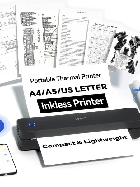 Portable Wireless Thermal Printer for Travel - Supports 8.5"x11" US Letter & A4 Thermal Paper, Inkless Bluetooth Document Printer for Laptop, PC & Mobile Devices
