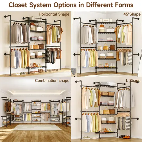 【MAX 900 LBS】ONBRILL Expandable(18.3-34.6") Wall Mounted Closet System, Industrial Pipe Clothing Rack, Clothes Rack Garment Racks Wardrobe Racks for Hanging Clothes, Heavy Duty Closet Organizers for LivingRoom Bedroom Furniture【SohoChic】
