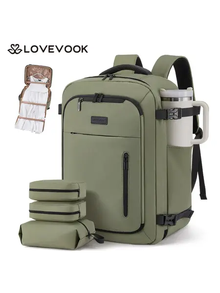 LOVEVOOK 40L-50L Large capacity Carry-On Travel Waterproof Backpack-TSA Approved Personal Item,Built-in Garment Bag & 3 Packing Cubes,Airline Friendly for Hiking/Overnight/Weekend,TikTokShopBackToSchool