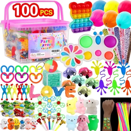100 pcs Fidget Toys Pack, Party Favors For Kids 8-12 Mini Autism Sensory Toy Goodie Bag Pinata Stuffers Treasure Box School Prizes Birthday Party Supplies Halloween Treat Xmas Gifts For Boys Girls 4-8 Golden Dumpling Squishy Pink Squishy Dumpling
