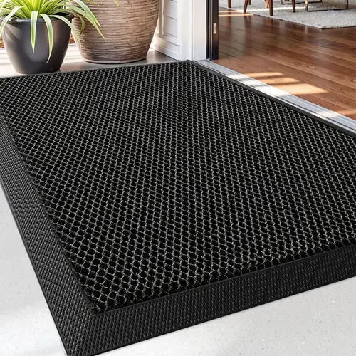 UMI Outdoor Entrance Front Doormat Low-Profile Heavy-Duty Rug with Rubber Backing, Stain & Fade Resistant Dirt Trapper, Geometric Pattern Adds Modern Style