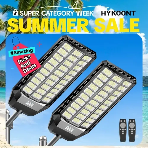 HYKOONT Solar Outdoor Lights - Dusk-to-Dawn Auto-On 6500K IP66 Water Resistant Big LED Security Flood Light with Motion Sensor, 3-Year Warranty, Trunks, Allen Key, Batteries for Garden, Yard, Porch,sohochic