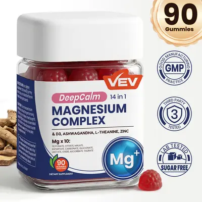 VEV DeepCalm Magnesium Complex Gummies, 14-in-1 Magnesium Citrate with Ashwagandha, L-Theanine, Vitamin D3 & Zinc, Sugar Free, 90 Count, Sohochic
