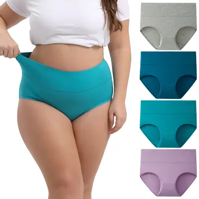 INNERSY Women's Plus Size XL-6XL High Waisted Cotton Underwear 4-Pack, Soft & Comfortable Full Coverage Briefs, Breathable Stretchy Fabric for Everyday Wear & All-Day Comfort
