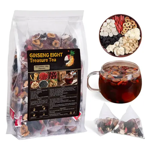 Organic Herbal Tea Bags (30 Count) - Natural Beverage with Kidney Support Formula, 5-Treasure Ginseng Blend, 8-Treasure Mix, Sweet Date and Berry Aroma, Red Date, Wolfberry, Mulberry for Men's Health