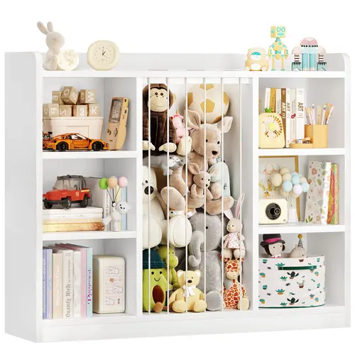 【SohoChic】ONBRILL Toddler Stuffed Animal Zoo, Toy Storage Organizer for Playroom, Plush Toy Organizers and Storage, Book Shelf for Kids Rooms, Elastic Band Child Bookcase, Toy Shelf with 8 Storage Cubbies