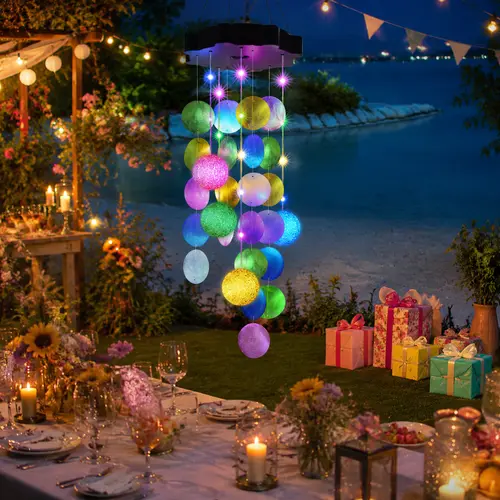 TOODOUR Colorful Solar Outdoor Shell Wind Chime Hanging Light - Waterproof Durable Garden Decor, Solar LED Patio LED Lights, Ambient Lighting, Water Resistant Mom Gift, Camping Essentials Landscape Lamp for Porch Parties Meditation,sohochic