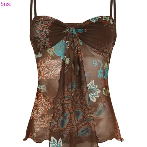 Women's Boho Fashion Casual Fitted Sleeveless Square Neck Floral & Paisley Print Cami Top, Vintage Casual Sleeveless Spaghetti Strap Top for Summer, Women's Clothing for Daily Wear, Floral Print Camisoles