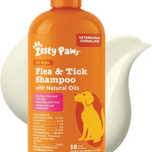 Zesty Paws Flea & Tick Removal Shampoo for Dogs - 16-fl oz Natural Soothing Deodorizing Cleaning Formula with Cedarwood Oil & Peppermint for Skin & Coat Care