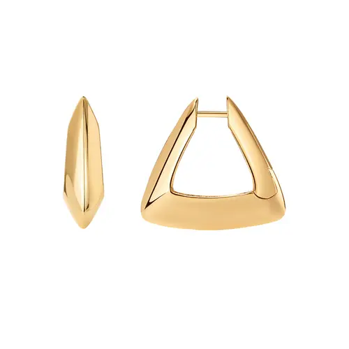 PAVOI 14K Gold Plated Sterling Silver Posts Geometric Hoop Earrings for Women - Trendy Geo Long Oval U-Shaped Link Triangle Huggie Hoops Earring