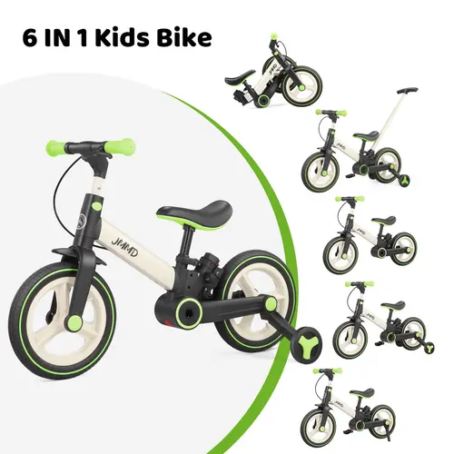 JMMD 6-Mode Foldable Steel Frame Toddler Tricycle - Rubber, Tool-Less Setup & Folding, Pedals, Training Wheels, Push Handle, Brakes, Kickstand, Adjustable Seat, 18-60 Months Unisex Outdoor Ride-On Toy, First Birthday Gift,sohochic