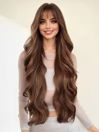 30 Inch Long Curly Wigs for Women, Gorgeous Fluffy Wigs with Bangs, Synthetic Material Wigs, Synthetic Full Machine Wigs for Party, Daily Use, Synthetic Fiber Wig, Hair Wig
