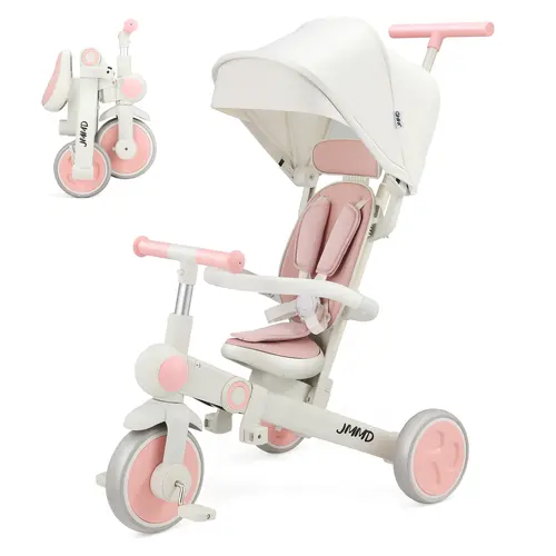 JMMD 7-in-1 Multi-Mode Toddler Tricycle with PU Silent EVA Wheels, Foldable Portable Ride-On Toy for Ages 1-5, Outdoor Fun,sohochic