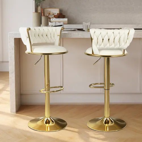 【Back To School】Velvet Bar Stools, Counter Height Bar Stools with Low Back, Gold Swivel Bar Stool for Kitchen Island, 360° Swivel Bar Chairs for Kitchen Island,Bar Pub