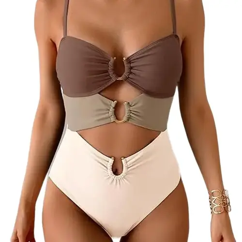 EOMENIE Women's 1-Piece Swimsuit - Ring-Linked Monokini Bathing Suit with Cutouts, Chic High Stretch Swimwear, Beach Wear for Spring Glow Up