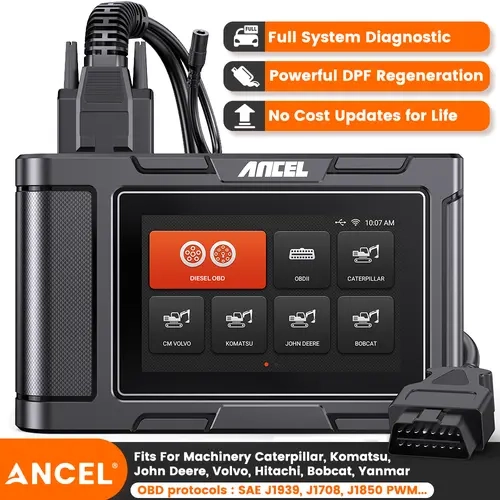 ANCEL HD3600 Heavy Equipment OBD Scanner - DPF Regen, Full System Diagnostic Tool for Cummins, Caterpillar, John Deere, Komatsu Vehicles - OBD2 Code Readers & Scanners for Car Repair toolupgrade