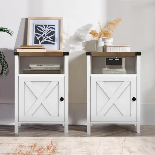 HOMBCK Farmhouse Style Wooden End Table - Farmhouse Nightstand with Barn Door, Storage, 0.7" Boards & Assembly Guide for Bedroom, Living Room #SohoChic #Homemakeover